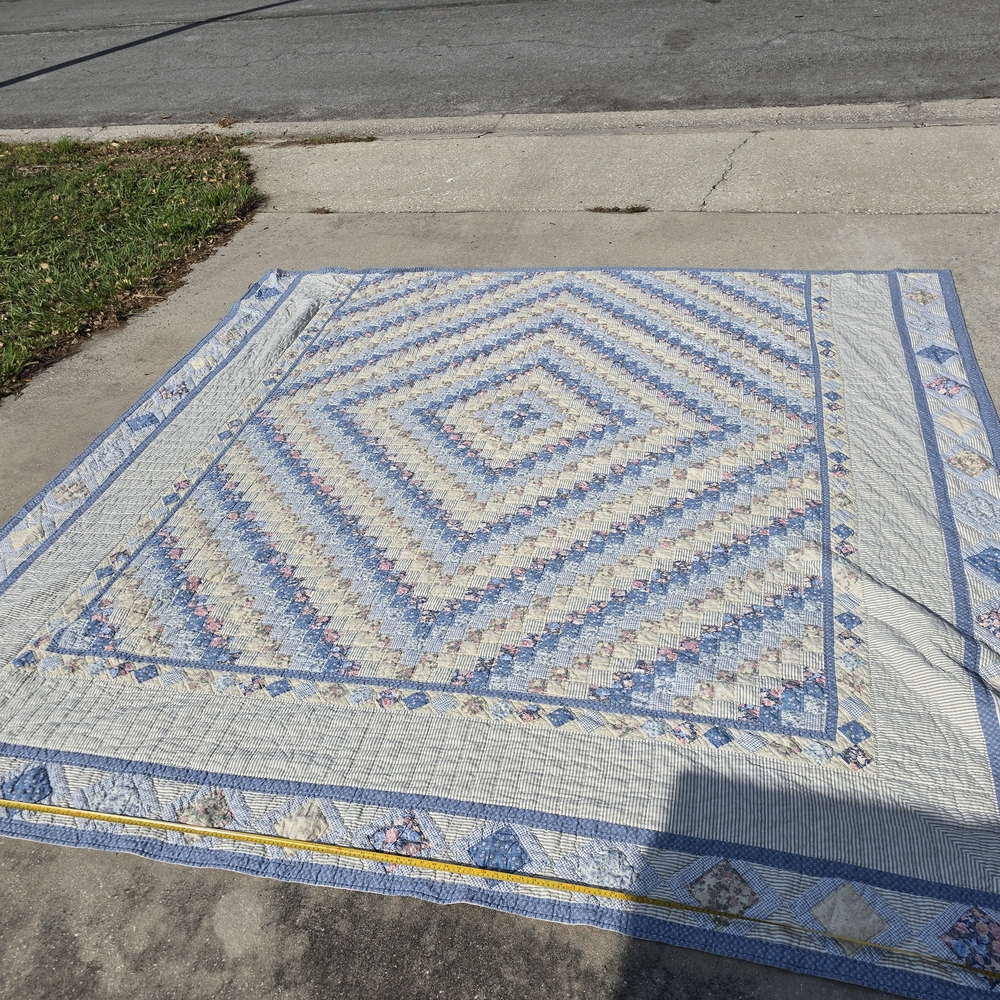 Blue and White Quilted Bedspread